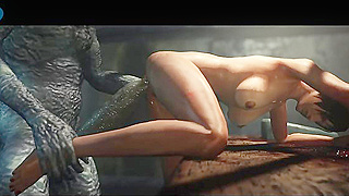 Zombie monster uses his long tongue and big dick to fuck Ada Wong