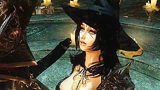 Pretty looking skyrim witch babe gets her mouth used for sex and facial