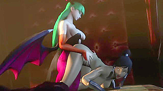 Sexy succubus morrigan roughly fucks a babe with her strapon