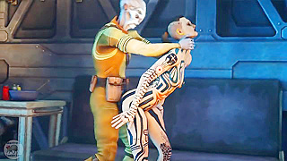 Blue Star 2 - Space girl with big tits deepthroats and gags on a freaky alien with 4 eyes
