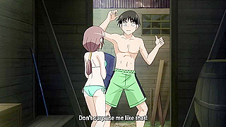 Teen dude fucks his busty japanese girlfriend while his horny neighbor spies on him