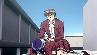 Schoolgirl gets her sweet ass nailed on the roof of the school while student watches