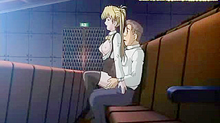 Schoolgirl fucks her bodyguard while watching a movie in the theater