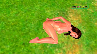Cute 3D Anime Girl Masturbates With Cucumber On The Ground