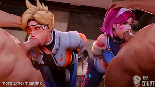 D Va & Tracer Take Turns Getting Face Fucked in Overwatch Hentai