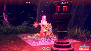 Goddess Pawsmaati’s Busty 3D Threesome with Huge-Cock Breeder for Creampie Delight