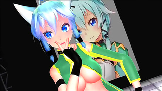 Sinon Sword Art Online MMD Big Tits Blowjob Action