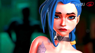 Blue-Haired Jinx Moans in Pleasure While Masturbating at Public Bar Club