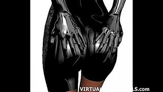 Virtual Big-Titted Anime Babe Strips Teasingly at Sleazy Club for Hardcore Fun
