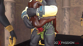 Anubis the god of death fucks a young ebony egyptian slave with demon cock