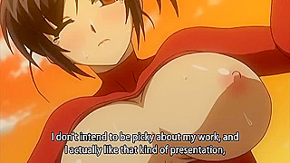 Sucker Announcer - Busty hentai news announcer gives a blowjob to pervy dude in bathroom