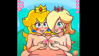 Horny Princesses Peach & Rosalina Enjoy Wild TitFuck Action in Steamy Anime Scene