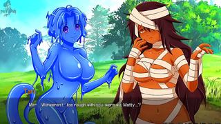 Monster MummyGirl Tari Seduces Ebony Heroine Jilly in Slime-Filled Swamp Adventure