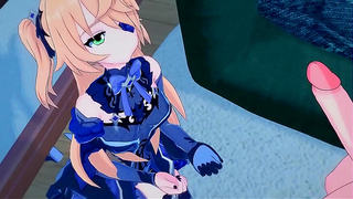 Cute Anime Fischl Sucks Dick Before Missionary Fucking for Creampie & Cum Swallow