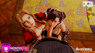 VR Threesome With Tifa & Aerith – Deepthroating Natural Tits & Moans