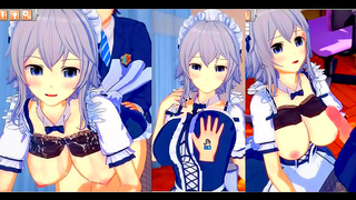 Sakuya Izayoi Rubs Her Massive Tits While Giving A Sensual Blowjob In Eroge Koikatsu!