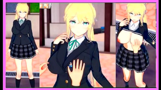 Cute Blonde Margaret Chan Rubs Huge Tits for 3D Hentai BJ & Handjob Bliss