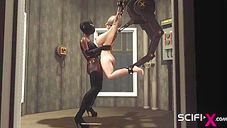 Ball gagged cuffed girl gets fucked by black lesbian masked woman
