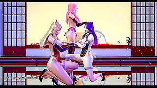 KDA Members' Steamy Nude Dance Party in MMD Hentai Cosplay Extravaganza