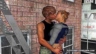 3D Cartoon Babe Gets Fucked Hard on a Fire Escape