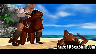 Two hot 3D ebony honeys getting fucked on the beach