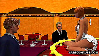 Sexy 3D toon stripper gets double teamed on stage