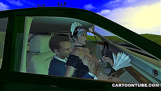 Busty 3D cartoon maid getting fingered and fucked