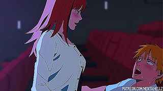 Makima got excited from public sex in the cinema hentai anime