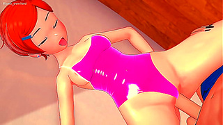 The cute Gwen is wet and takes off her swimsuit to fuck (adult version) (hentai)