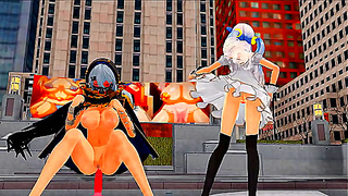 MMD damsel and futanari sing and dance