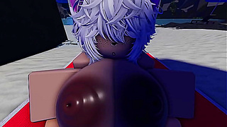 Roblox slut is caught and used in a public beach~